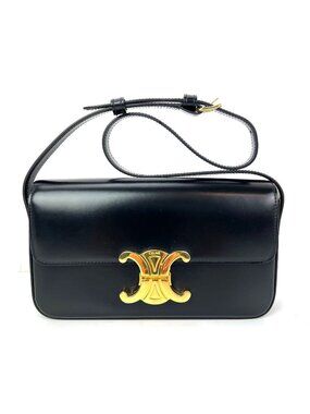 Celine Shiny Calfskin Triomphe Black Shoulder Bag